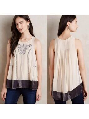 Anthropologie Moulinette Soeurs Velvet-Trimmed Swing Art Deco Beaded Tank XS